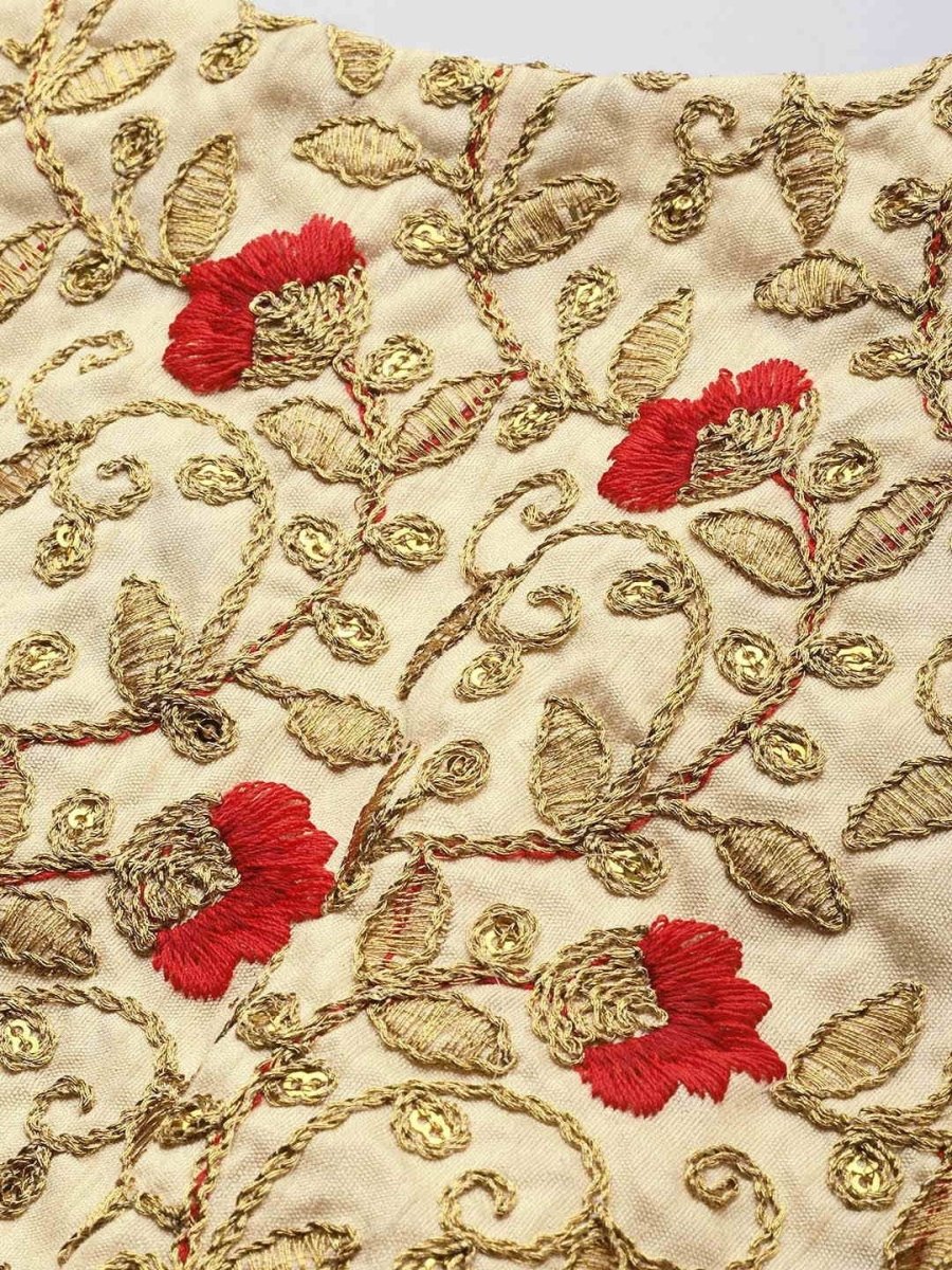 Women Gold-Toned Silk Blend Embroidered Crop Top - inddus-us