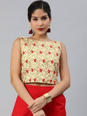 Women Gold-Toned Silk Blend Embroidered Crop Top - inddus-us