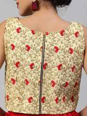 Women Gold-Toned Silk Blend Embroidered Crop Top - inddus-us