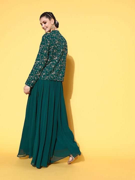 Women Gorgeous Green Georgette Elevated Gown - Inddus.com