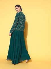 Women Gorgeous Green Georgette Elevated Gown - Inddus.com