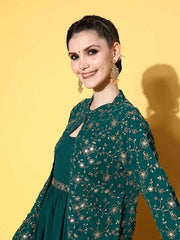 Women Gorgeous Green Georgette Elevated Gown - Inddus.com