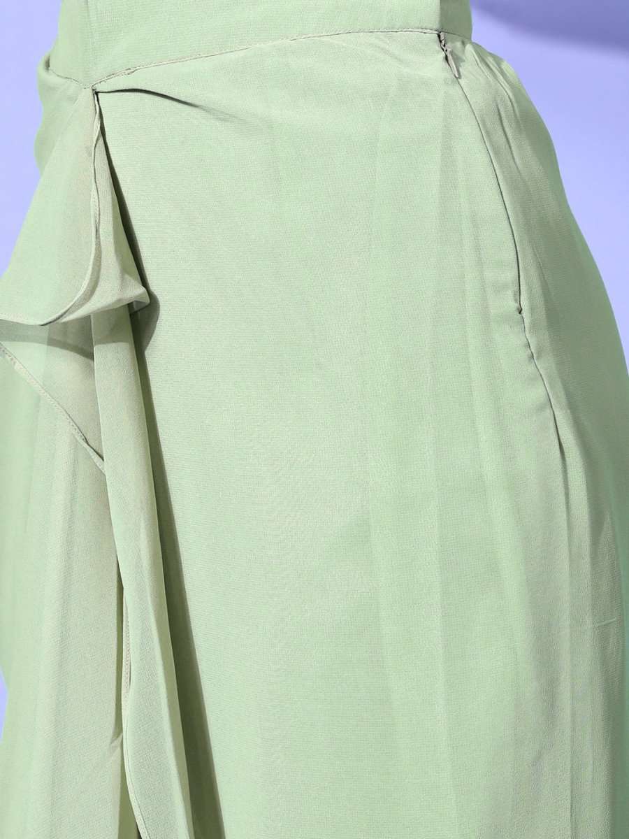 Women Gorgeous Green Self-Design Top with Solid Skirt - Inddus.com