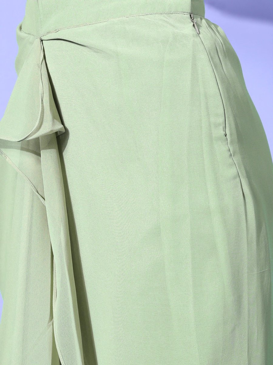 Women Gorgeous Green Self-Design Top with Solid Skirt - Inddus.com