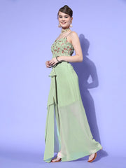 Women Gorgeous Green Self-Design Top with Solid Skirt - Inddus.com