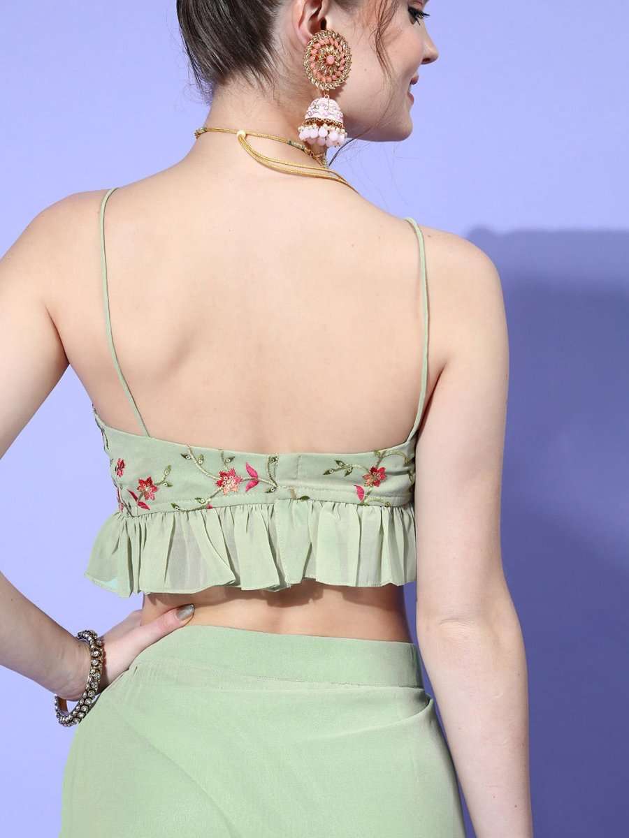 Women Gorgeous Green Self-Design Top with Solid Skirt - Inddus.com