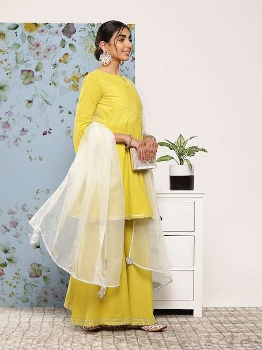 Women Gotta Patti Kurti With Sharara & With Dupatta - Inddus.com