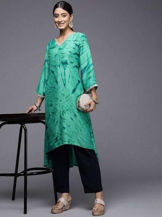 Women Green Dyed Kurta - Inddus.com