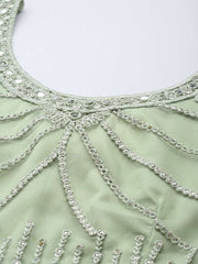 Women Green Embroidered Semi-Stitched Lehenga & Unstitched Blouse With Dupatta - Inddus.com
