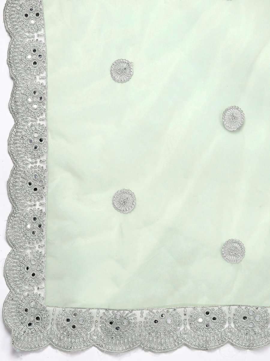 Women Green Embroidered Semi-Stitched Lehenga & Unstitched Blouse With Dupatta - Inddus.com