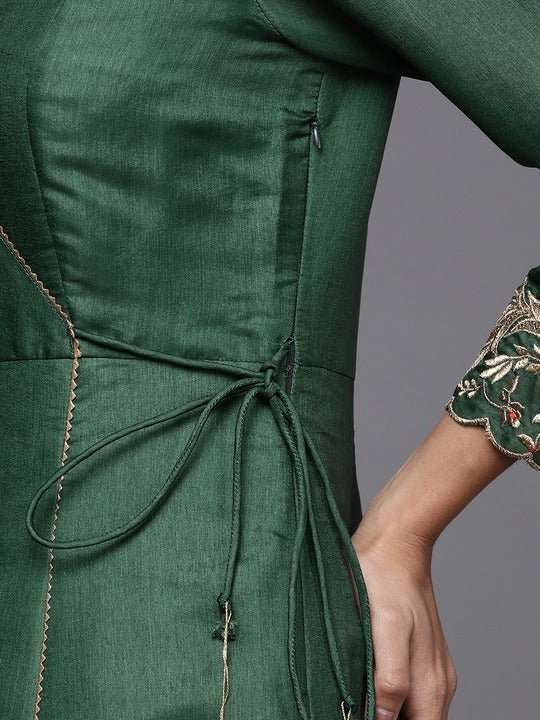 Women Green Embroidered Thread Work Anarkali Kurta - Inddus.com