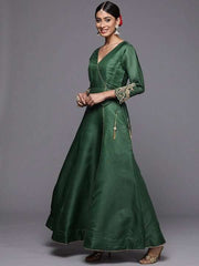 Women Green Embroidered Thread Work Anarkali Kurta - Inddus.com