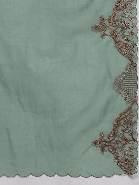 Women Green Embroidered Thread Work Anarkali Kurta - Inddus.com