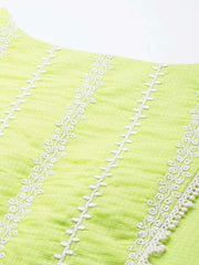 Women Green Embroidered Thread Work Kurta and Trouser with Dupatta - Inddus.com