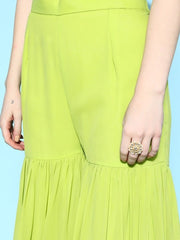 Women Green Ethnic Motifs Embroidered Thread Work Kurta with Sharara & Dupatta - Inddus.com