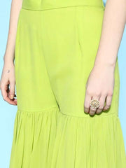 Women Green Ethnic Motifs Embroidered Thread Work Kurta with Sharara & Dupatta - Inddus.com