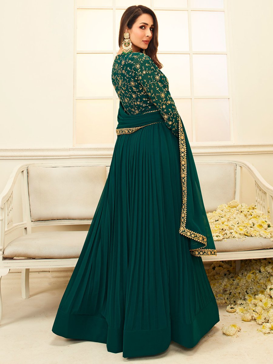 Women Green Floral Embroidered Anarkali Kurta - Inddus.com