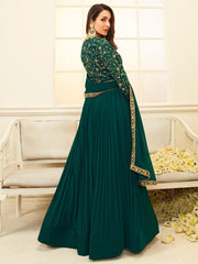 Women Green Floral Embroidered Anarkali Kurta - Inddus.com