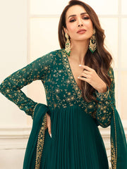 Women Green Floral Embroidered Anarkali Kurta - Inddus.com