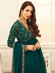 Women Green Floral Embroidered Anarkali Kurta - Inddus.com