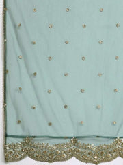 Women Green Georgette Kurta with Embroidered Dupatta - Inddus.com