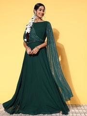Women Green Georgette Volume Control Ethnic Dress - Inddus.com