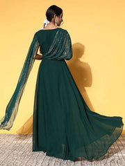 Women Green Georgette Volume Control Ethnic Dress - Inddus.com