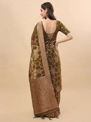 Women Green & Gold-Toned Zari Organza Saree