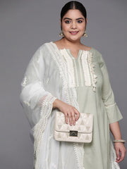 Women Green Lace Detail Yoke Design Kurta with Palazzos & With Dupatta - Inddus.com