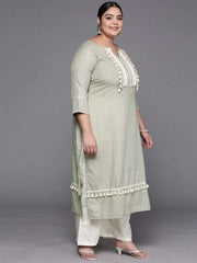 Women Green Lace Detail Yoke Design Kurta with Palazzos & With Dupatta - Inddus.com