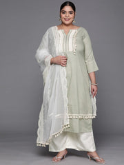 Women Green Lace Detail Yoke Design Kurta with Palazzos & With Dupatta - Inddus.com