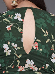 Women Green & Off White Floral Printed Angrakha Georgette Kurta With Dupatta - Inddus.com