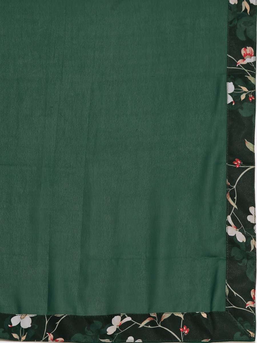 Women Green & Off White Floral Printed Angrakha Georgette Kurta With Dupatta - Inddus.com