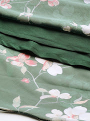 Women Green & Off White Floral Printed Angrakha Georgette Kurta With Dupatta - Inddus.com