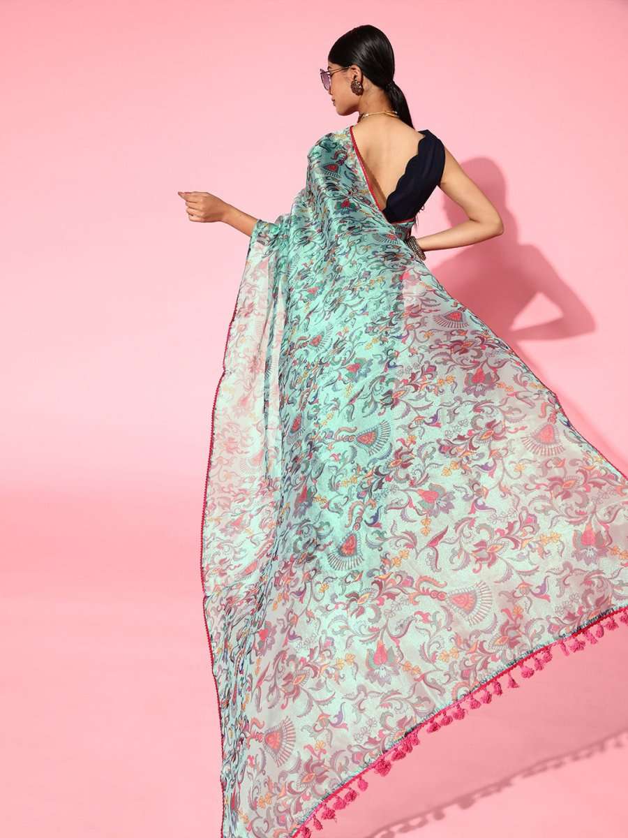 Women Green Printed Kalamkari Saree - Inddus.com