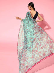 Women Green Printed Kalamkari Saree - Inddus.com