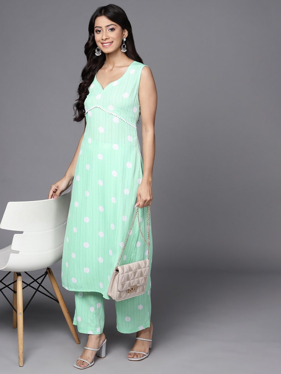 Women Green Printed Kurta with Palazzos - Inddus.com