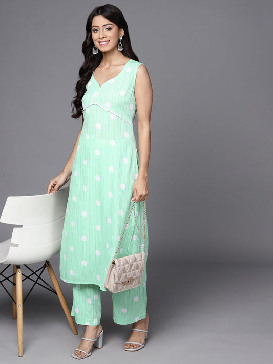 Women Green Printed Kurta with Palazzos - Inddus.com