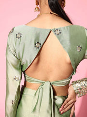 Women Green Solid Embroidered Festive Saree - Inddus.com