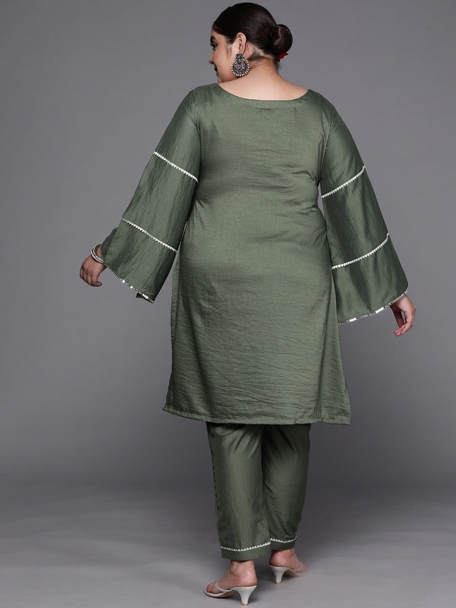 Women Green Solid Gotta Patti Detail Kurta with Trousers - Inddus.com