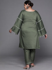Women Green Solid Gotta Patti Detail Kurta with Trousers - Inddus.com
