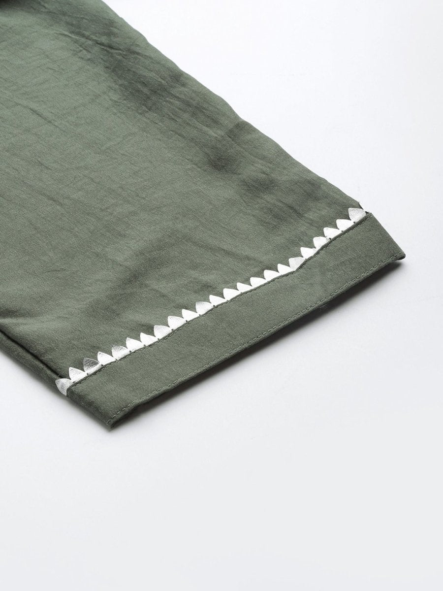 Women Green Solid Gotta Patti Detail Kurta with Trousers - Inddus.com