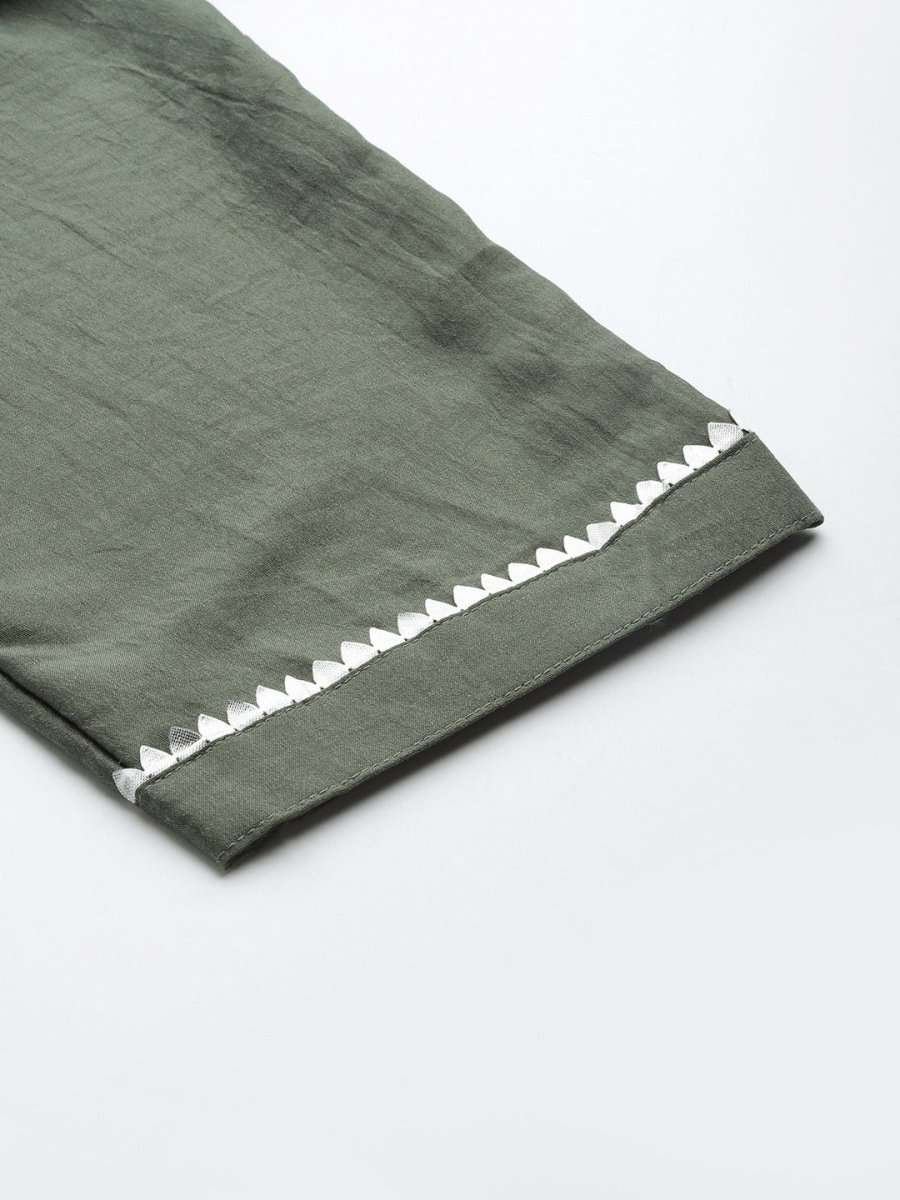 Women Green Solid Gotta Patti Detail Kurta with Trousers - Inddus.com