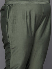 Women Green Solid Gotta Patti Detail Kurta with Trousers - Inddus.com