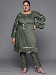 Women Green Solid Gotta Patti Detail Kurta with Trousers - Inddus.com