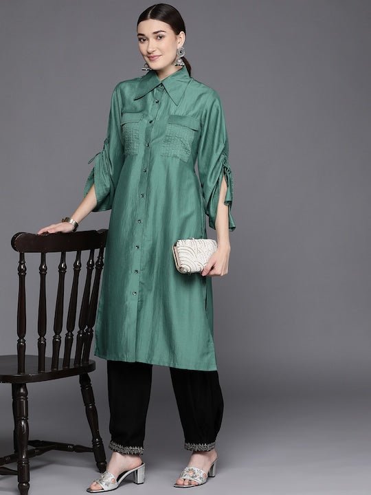 Women Green Solid Pathani Kurta - Inddus.com