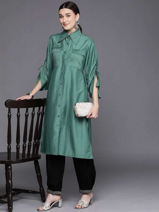 Women Green Solid Pathani Kurta - Inddus.com
