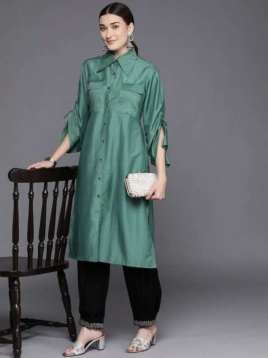 Women Green Solid Pathani Kurta - Inddus.com