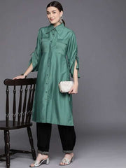 Women Green Solid Pathani Kurta - Inddus.com