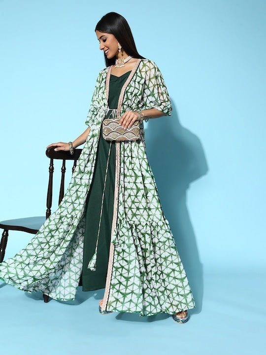 Women Green Solid Top to Toe Fusion Dress - Inddus.com